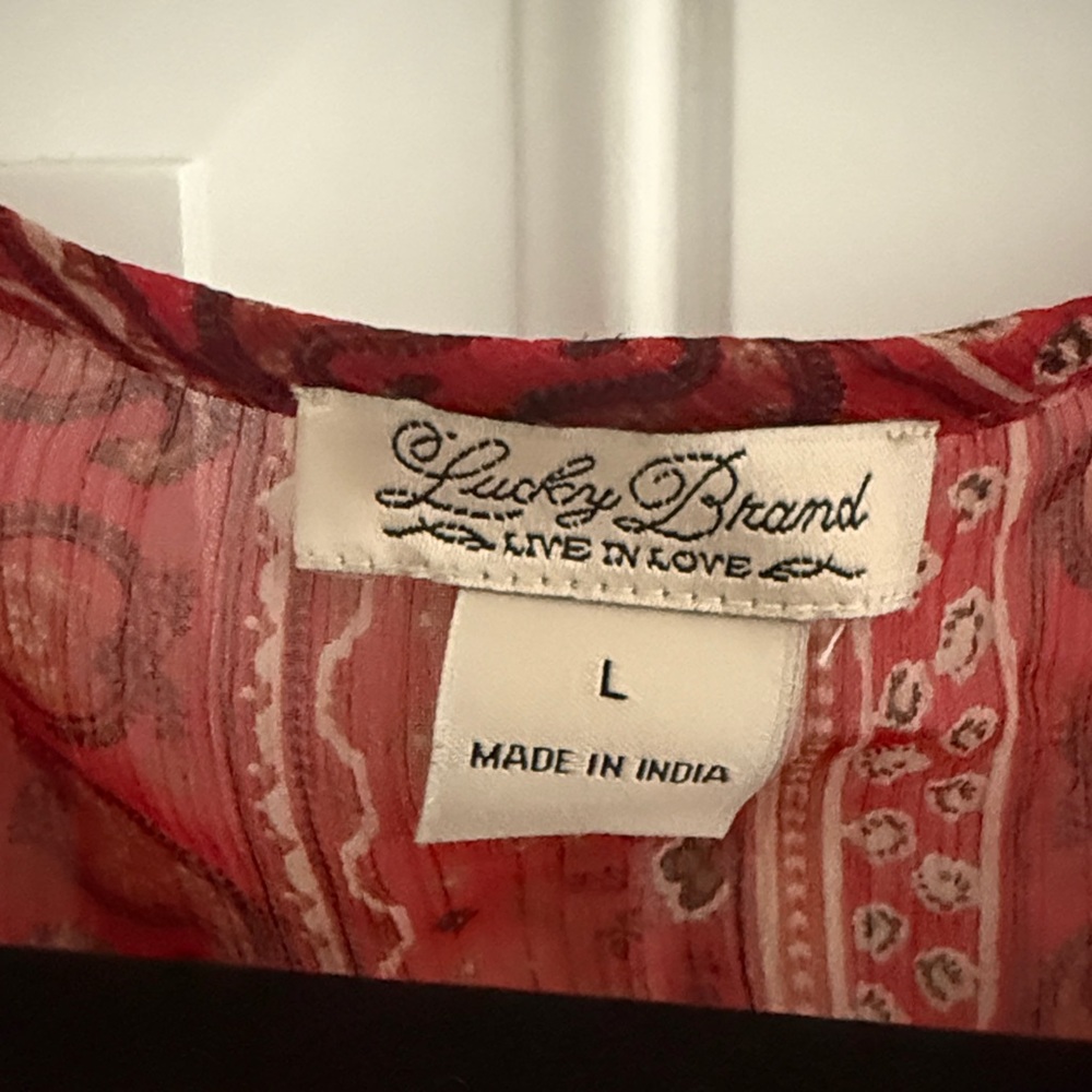 Lucky Brand Red Printed Sheer Peasant Top - Picture 4 of 7